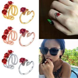 Cluster Rings Pack Of 2 Rose Flower Finger Stylish Engagement Adornment Adjustable Open Party Jewellery Accessory