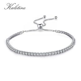 Strands KALETINE Charm Bracelets For Women Real 925 Sterling Silver Bracelet Pink CZ Original Tennis Beads Link Men Jewellery Adjust Chain