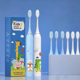 Heads Children's Electric Toothbrush Sonic Rechargeable Cartoon Pattern for Kids Smart Timer with 4/6/8 Replace Brush Heads Waterproof