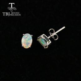 Earrings Tbj ,Simple opal earring oval 5*7mm1ct natural ethiopia gemstone 925 white sterling silver fine Jewellery for women daily wear