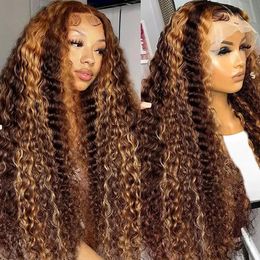 Melodie 220% HD Curly 40 Highlight Deep Wave Glueless Ready To Wear Ombre 13x6 Lace Front Human Hair Wigs 13x4 Frontal Wig 240408