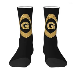 Men's Socks Gold Freemason Logo Dress For Men Women Warm Fashion Masonic Mason Crew