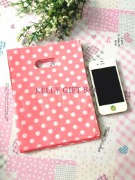 Display Wholesale 100pcs/lot 15x20cm Round Dots Pink Plastic Gift Bag For Boutique Wedding Jewellery Packaging Bag Plastic Shopping Bags