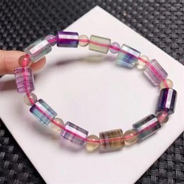 Link Bracelets Natural Fluorite Bucket Bead Bracelet Fashion Crystal Quartz Gemstone Jewellery Reiki Healing Gift For Women 1pcs 8x10mm