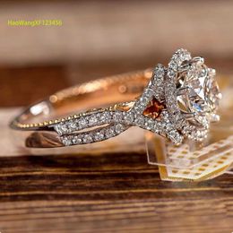 Two-Tone Flower Style 9K/10K/14K/18K Solid Gold Ring Round cut 2ct Moissanite Vintage Engagement Ring
