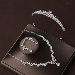 Necklace Earrings Set Itacazzo Bridal Headwear Full Of Brief Style Fashion Dazzling Silver-color Ladies' Crown 4 Pcs For Wedding