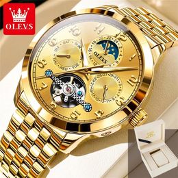 OLEVS 7018 Automatic Mens Watches Digital Hollowed Solid Stainless steel Waterproof Moon phase Dress Mechanical Watch for Men 240407