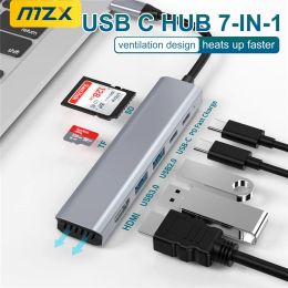 Hubs MZX 7in1 USB 3.0 Hub Dock Station 4K HDMI Micro SD TF Card Reader Type C Concentrator Adapter Splitter 3 0 Docking for Macbook