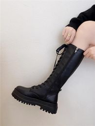 Boots Round Toe Women's Autumn Flat Heel Winter Footwear Zipper Boots-Women Female Shoes Rubber 2024 Over-the-Knee Riding Lolit