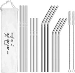 Reusable Stainless Steel Metal Straws Environmentally Friendly Straw with brushes Straight and bent kitchen accessories Festival Party LL