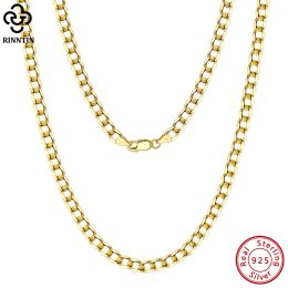 Necklaces Rinntin 18K Gold Over 925 Sterling Silver 3mm/5mm Italian Diamond Cut Cuban Link Curb Chain Necklace for Women Men Jewellery SC60