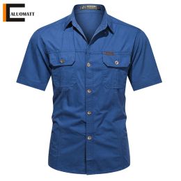 Sweatshirts New Men's Military Shirts Casual Short Sleeve Summer Work Shirt Cotton Slim Fit Breathable Army Cargo Shirt Men Tactical Tops