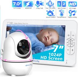 Monitors 7"Electronic Baby Monitor Two Cameras Split Screen 2 Way Audio Night Vision Babyphone Camera Pan Tilt 4X Zoom Babies Video Nanny