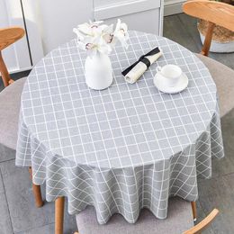 Table Cloth PVC Waterproof Oil-proof Wash-free Nordic Red Grid INS Style Students Round Mat Gray22