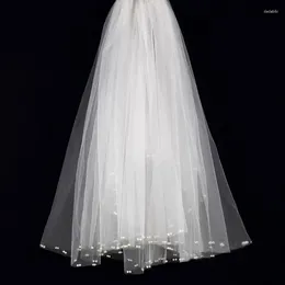 Bridal Veils Korean Romantic Double Layer Women Tulle Wedding Veil Imitation Pearl Beaded Trim Jewelry Drape Headdress With Hair Comb