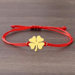 Charm Bracelets Stainless Steel Trendy Clover Hand Braided Lucky Black Red Rope Fashion Bracelet For Women Jewelry Party Gifts