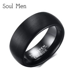 Bands Soul Men 8mm Black Dome Matte Tungsten Carbide Wedding Rings Classic Finger Jewellery for Men Women Cool Durable Style
