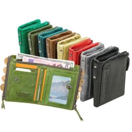 Wallets Genuine Leather Wallets for Women Men Short Bifold Fashion Green Purses Card Holder Coin Purse Money Clip Banknote Clutch Wallet