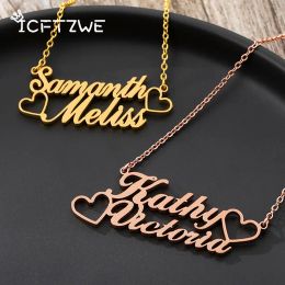 Necklaces Personalised Name Heart Necklace For Women Stainless Steel Chain Custom Double Necklaces With Heart Jewellery Girls Gift