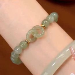 Strands Ring Link Natural Stone Xiuyu Jade Love Peace Buckle Bracelet Female Girlfriend Birthday Gift Women's Summer Hand String Female