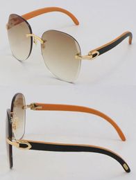 Whole Diamond Cut 3524012 Metal Rimless Sunglasses Black Inside Orange Wood Frame Fashion Sun glasses Men Unisex Wooden Design4275169