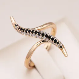 Cluster Rings Kinel Unique Design White And Black Natural Zircon For Women Fashion 585 Rose Gold Colour Daily Fine Jewellery 2024