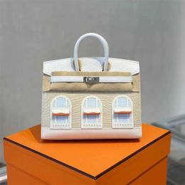 Tote bag high definition order family 20cm small house top layer womens leather with crocodile pattern contrasting Colour for leisure