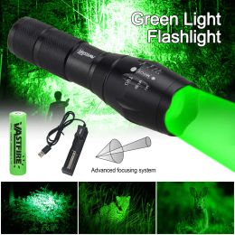 Scopes Tactical Green Light Hunting Flashlight Zoomable Torch Powerful Hand Light Powe by 18650 Battery with Scope Mount