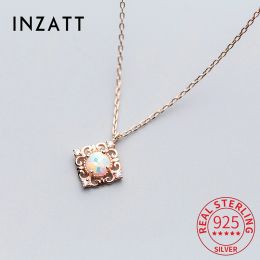 Necklaces INZATT INS Real 925 Sterling Silver Opal Geometric Pattern Choker Necklace For Women Classic Fine Jewelry Minimalist Accessories