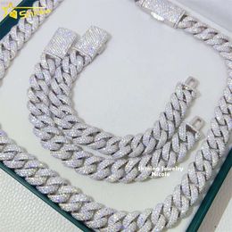 High-end Bling Sparkle Hip Hop Necklace Bracelet 15mm Silver Iced Out Vvs1 Moissanite Cuban Link Chain