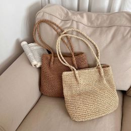 2023 Summer Handwoven Straw Beach Tote Bags for Women Vintage Hollow Out Handbag Basket Rattan Vacati Shoulder Bag m8Q3#