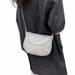 korean Crystal Shoulder Bag Rhineste Pearl Handle Handbag Large Capacity Evening Clutch Underarm Bag Shop Bag I7Ks#