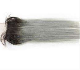 1B Grey Straight 44 Lace Closure With Baby Hair Dark Roots Grey Colour non Remy Brazilian Ombre Human Hair Closures9420244