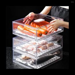 Storage Bottles Fridge Drawer Organiser Pull Stackable Bins For Refrigerator Double-Layer Organisation Container Box Green Lid