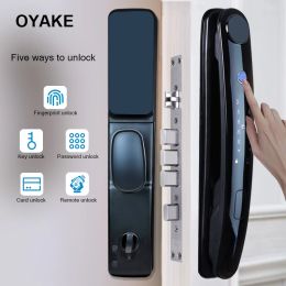 Control Fully automatic smart door lock Biometric fingerprint password card key unlockingUSB Emergency Charge