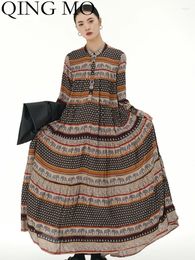 Casual Dresses QING MO 2024 Autumn Winter Loose Ethnic Printed Oversized Swing Dress Personalised Trendy Girl ZY293A