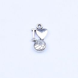 New fashion silver copper retro I Love Volleyball Pendant Manufacture DIY jewelry pendant fit Necklace or Bracelets charm 500pcs l267h