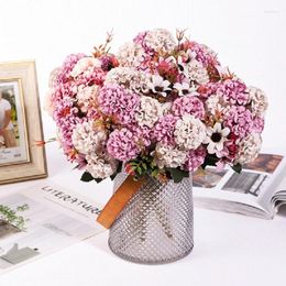 Decorative Flowers Hydrangea Silk Flower Fake With Stem Realistic Centre Office Home Decoration Wedding Bride Bouquet