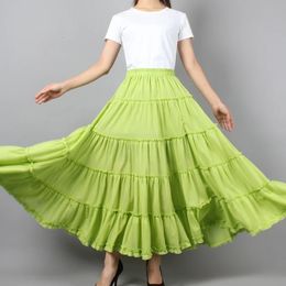 Bohemia Women Long Beach Skirts Plus Size Summer Girls Ruffle Beach Skirt Ladies Cotton Skirts Female Solid Casual Pleated Skirt 240409