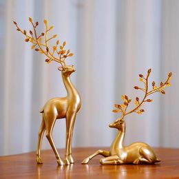 NORTHEUINS Golden Deer Statues European Feng Shui Ornament Figurines Home Living Room Bedroom Office Desktop Decoration Objects 240416