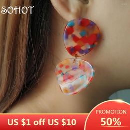 Dangle Earrings SO Cute Candy Colourful High Fashion Acrylic Drop Acetic Acid Tortoiseshell Niche Women Bijoux For Beach Jewellery Gift