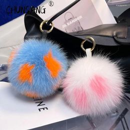 Keychains Ball Star Natural Fur Real Handmade Cute Key Chain Bag Accessory Car Keychain Keyrings Gift For Women Girl Accessories