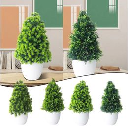 Decorative Flowers Simulation Christmas Tree Bonsai Plastic Artificial Green Plant Fake Flower Potted Decoration Home Desktop