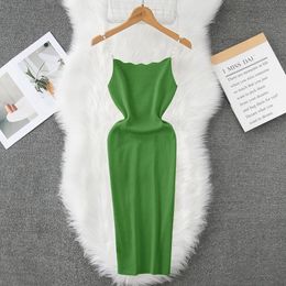 Sexy Sleeveless Backless Beading sweet Knit Slip Dress Chic Elastic Slim Vintage Fashion Women Elegant Pencil dresses 240421