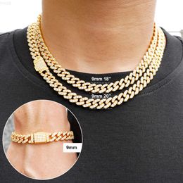 9mm 925 Sterling Silver Vvs Moissanite Cuban Link Chain Bracelet Necklace Men Diamond Gold Necklace for Men Women