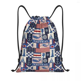 Shopping Bags Custom Vintage Nautical Symbols Drawstring Backpack Lightweight Sailor Anchor Gym Sports Sackpack Sacks For Travelling