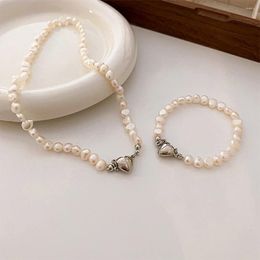 Chains Fashion Magnetic Heart Buckle Simulated Pearl Choker Necklace Bracelet Fashionable Temperamental Clavicle Chain Jewelry
