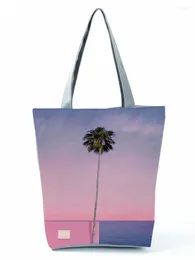 Shoulder Bags Landscape Sunset Plough Printed Bag Ladies Coconut Tree Women's Casual Tote Refreshing Eco Friendly Portable Beach