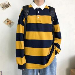 Men's Hoodies Fall Winter All-match Striped Print Long Sleeve Men Lapel Sweatshirts Fashion Casual Oversized Couple T Shirts Tops Yellow