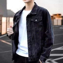 Men's Jackets Men Denim Jacket Retro Hop Style With Multi Pockets For Loose Fit Lapel Coat Streetwear Plus Size